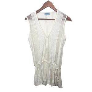 Letarte Ivory Lace Sheer Handmade Tie Top Tunic Size Small Medium